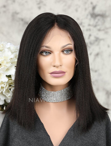 Yaki Straight Short Bob Human Hair Glueless Full Lace Wigs